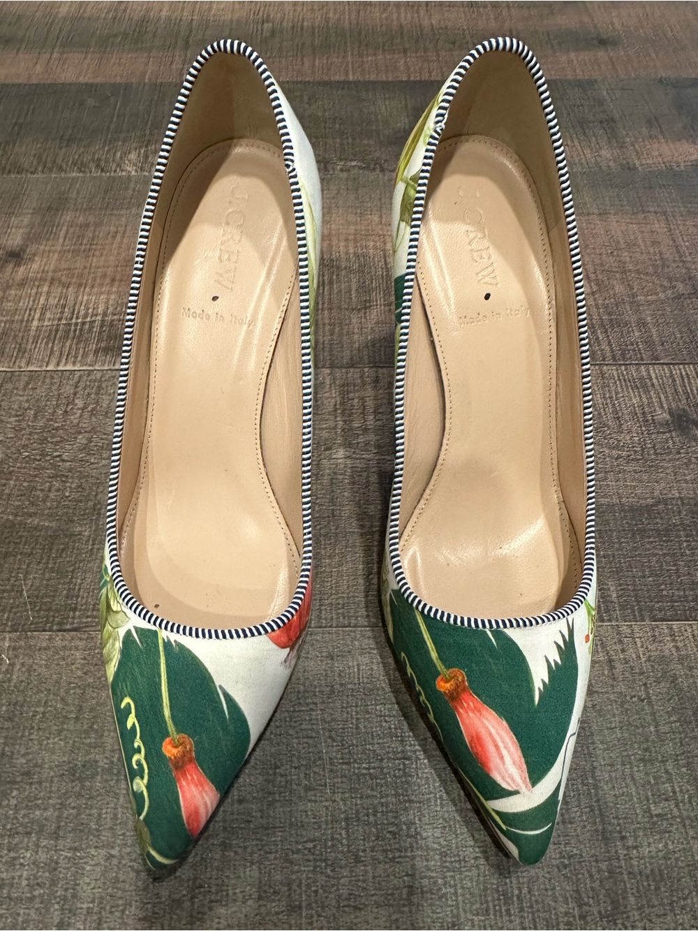 J. Crew Green and White Floral Pointed-Toe Pumps - Picture 7 of 12